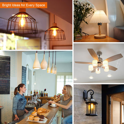 E26 LED Edison Bulb 8W 80W Equivalent Daylight 5000K Dimmable 6 Pack