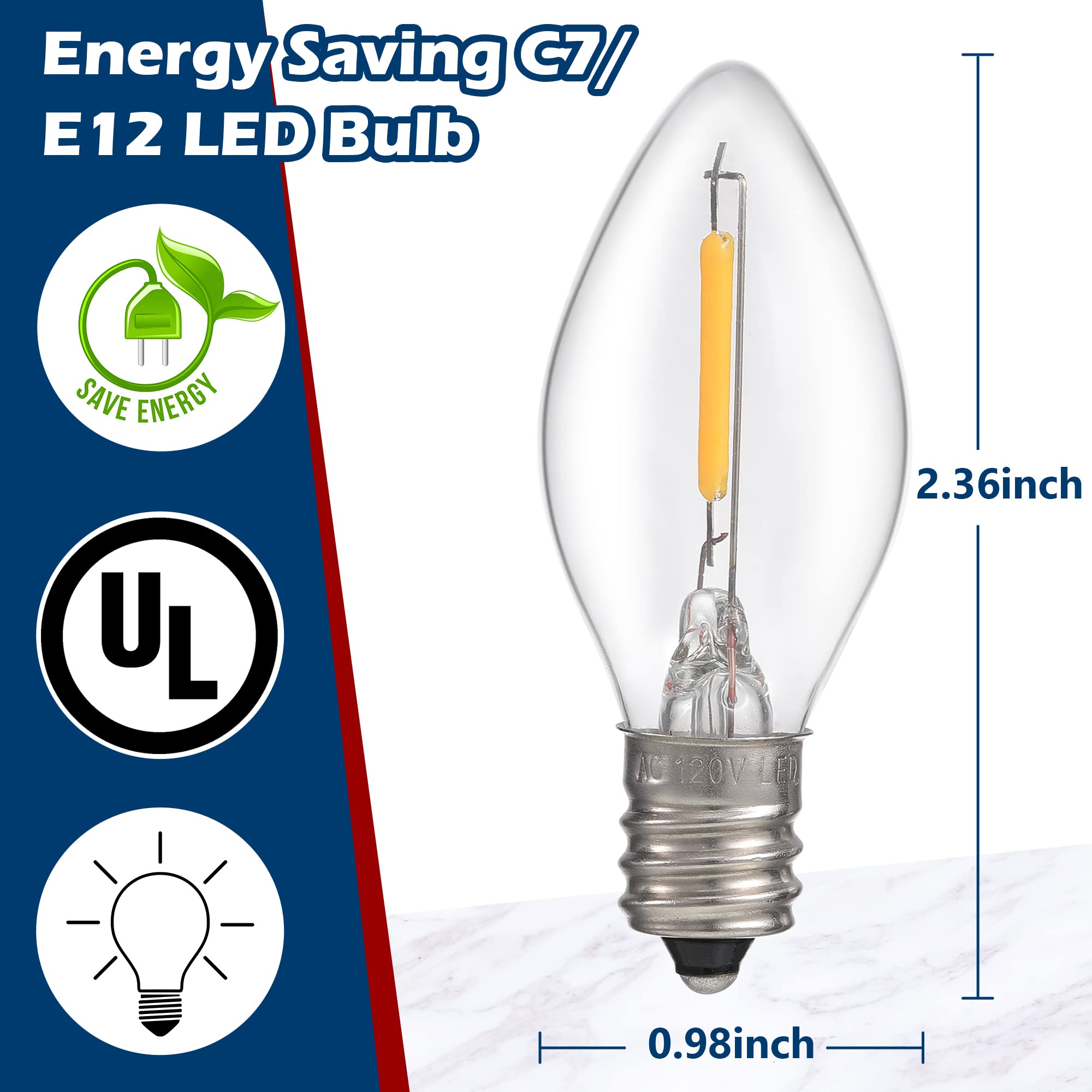 Village Light Cord 6ft C7 LED Bulb 1W On Off Switch 10 Pack