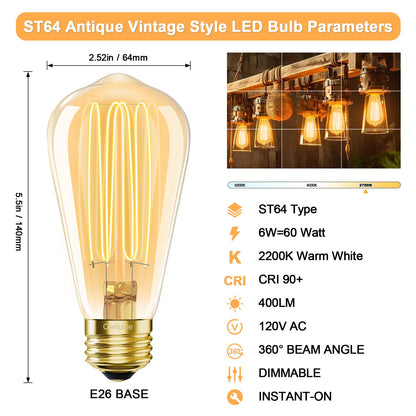 E26 LED Edison Bulb 4W 40W Equivalent Warm White 2200K Dimmable 4 Pack