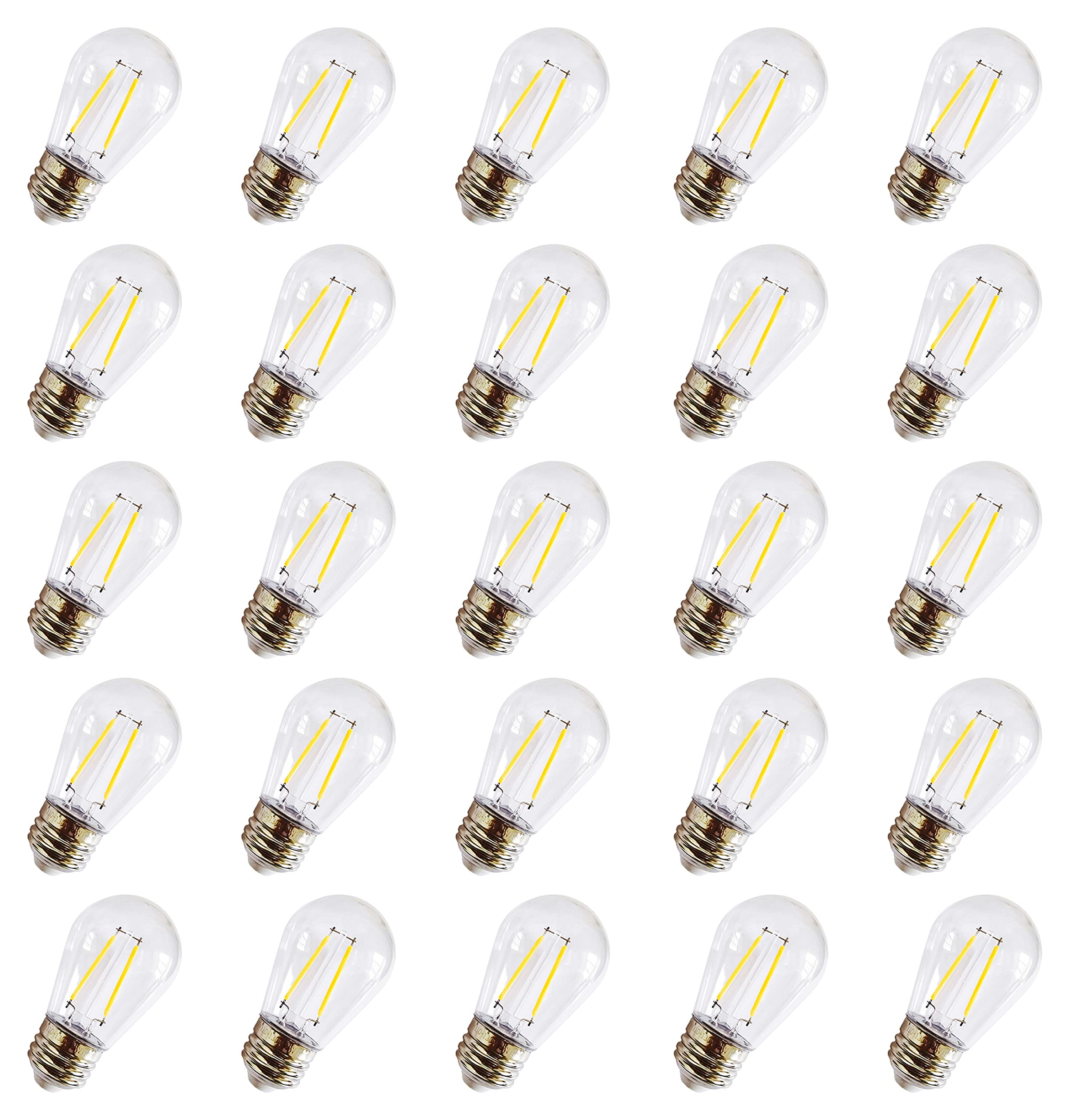 S14 LED String Light Bulbs 2W Clear Replacement Bulbs E26 25 Pack