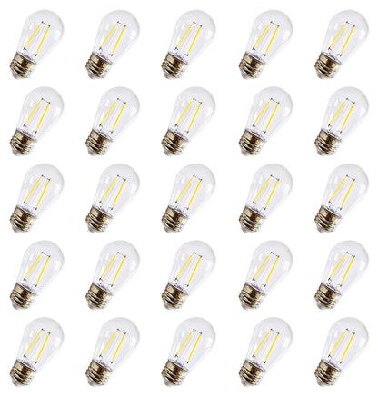 S14 LED String Light Bulbs 2W Clear Replacement Bulbs E26 25 Pack