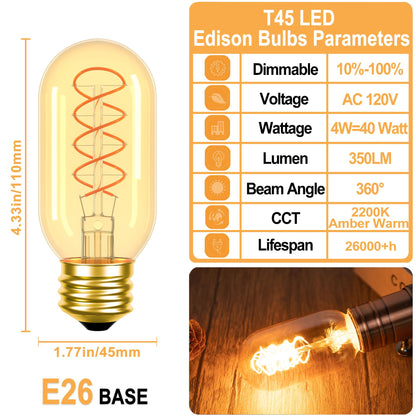 Vintage Edison LED Bulb 6W 60W Equivalent Dimmable Amber Warm Light 4 Pack