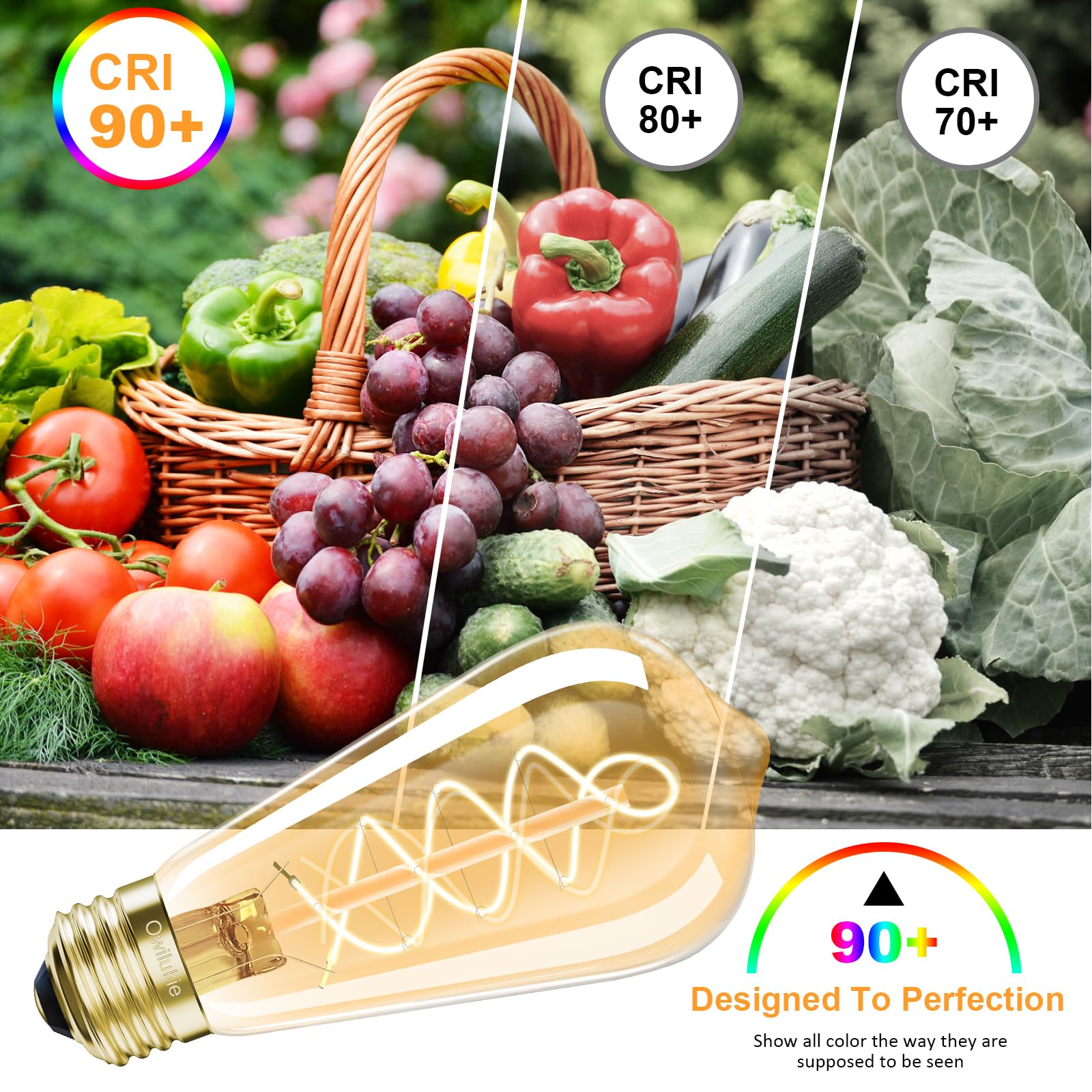 E26 LED Edison Bulb 4W 40W Equivalent Warm White 2200K Dimmable 4 Pack