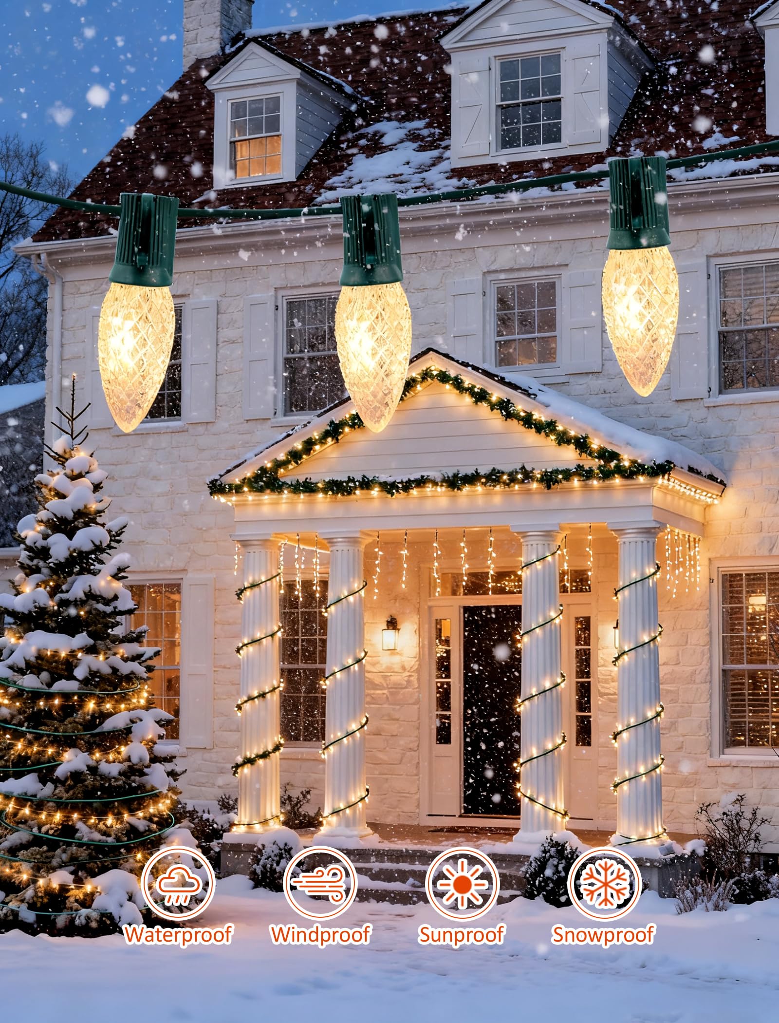 C9 LED Christmas Replacement Bulbs 30 Pack Warm White Shatterproof E17 Base