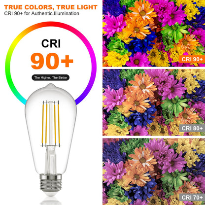 E26 LED Edison Bulb 8W 80W Equivalent Daylight 5000K Dimmable 6 Pack