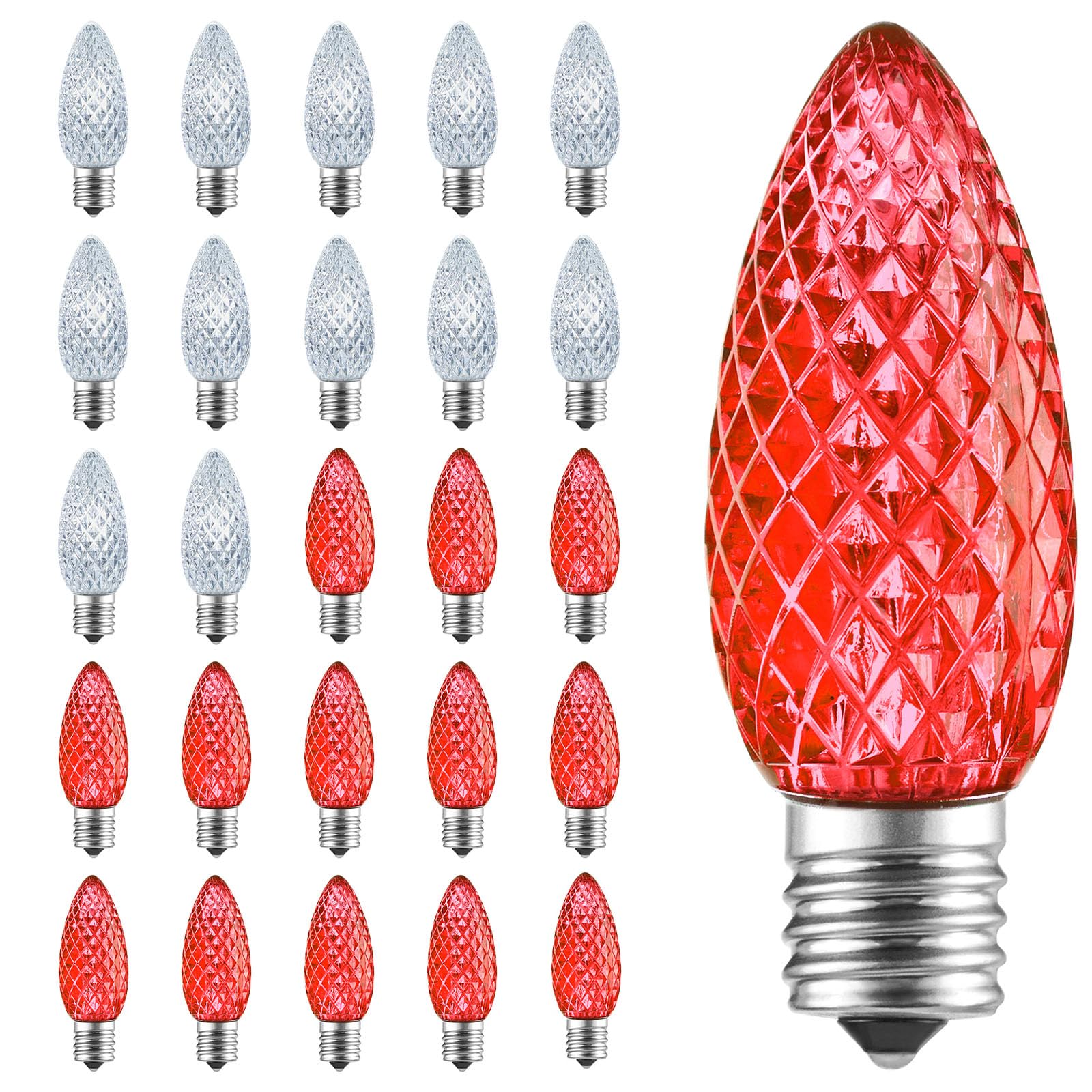 C9 LED Christmas Replacement Bulbs 50 Pack Cool White Shatterproof E17 Base