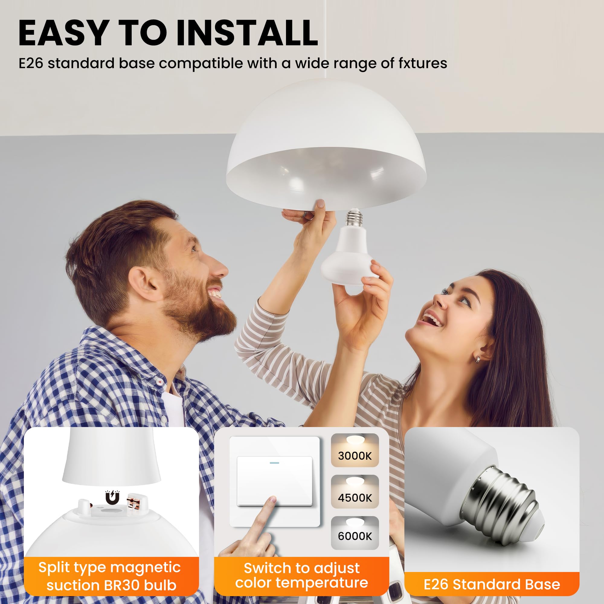 BR30 LED Flood Light Bulb 65W Equivalent 1000LM 3 Color Dimmable 2 Pack